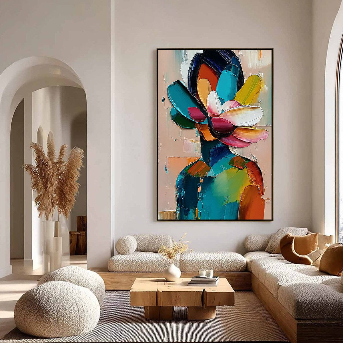 PETALED PERSONA: Colorful Abstract Floral Portrait Impasto Painting