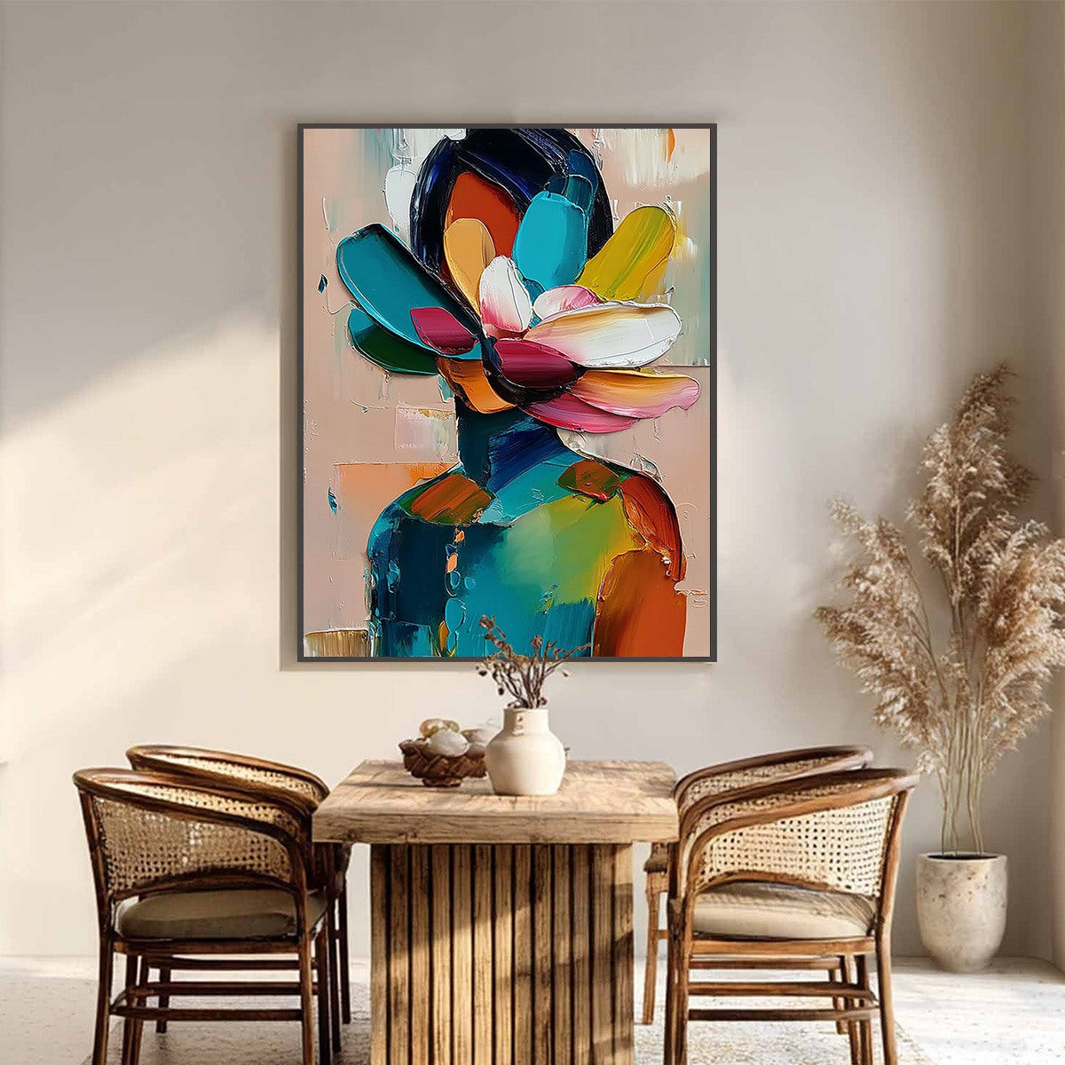 PETALED PERSONA: Colorful Abstract Floral Portrait Impasto Painting