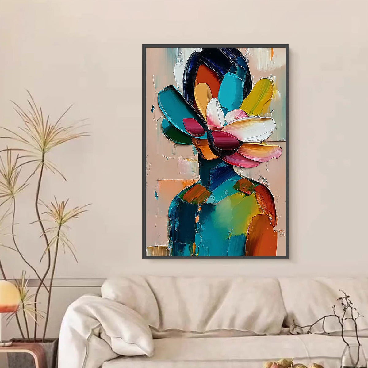 PETALED PERSONA: Colorful Abstract Floral Portrait Impasto Painting