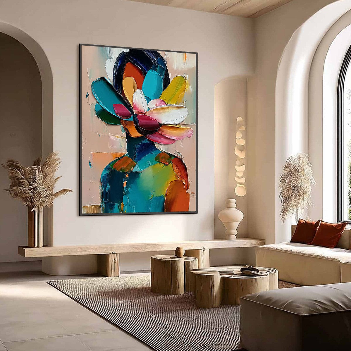 PETALED PERSONA: Colorful Abstract Floral Portrait Impasto Painting