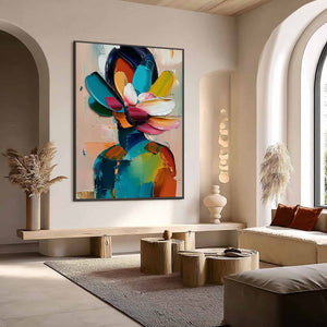 PETALED PERSONA: Colorful Abstract Floral Portrait Impasto Painting