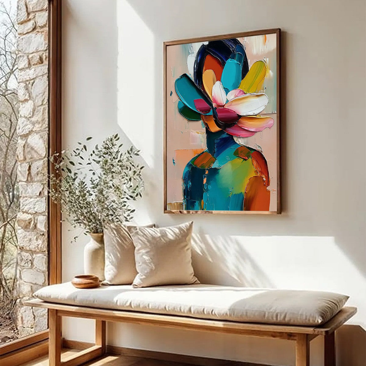PETALED PERSONA: Colorful Abstract Floral Portrait Impasto Painting