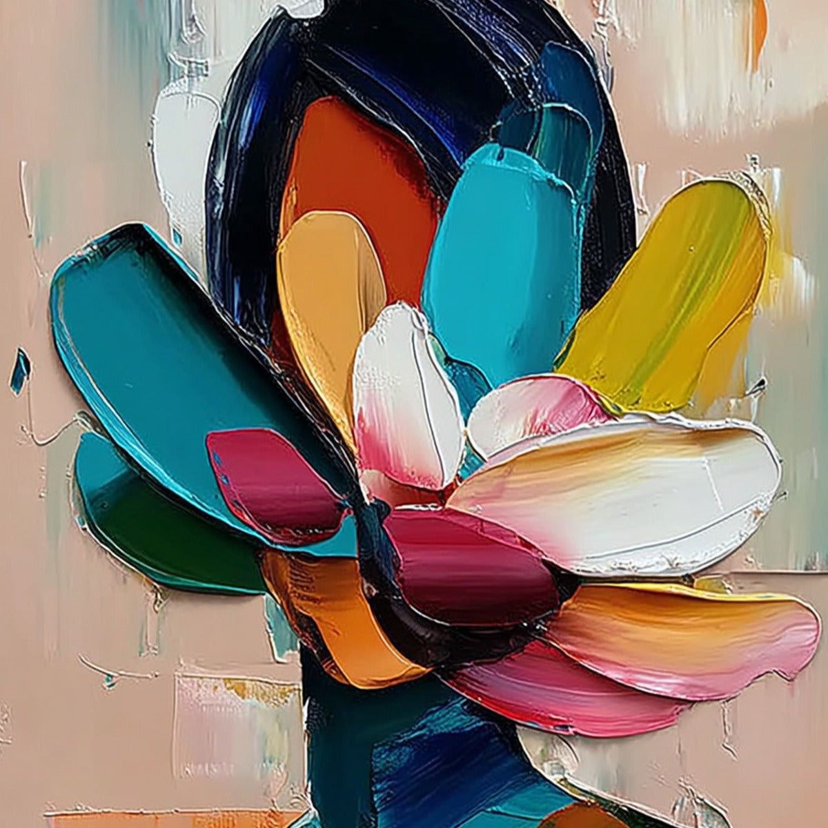 PETALED PERSONA: Colorful Abstract Floral Portrait Impasto Painting