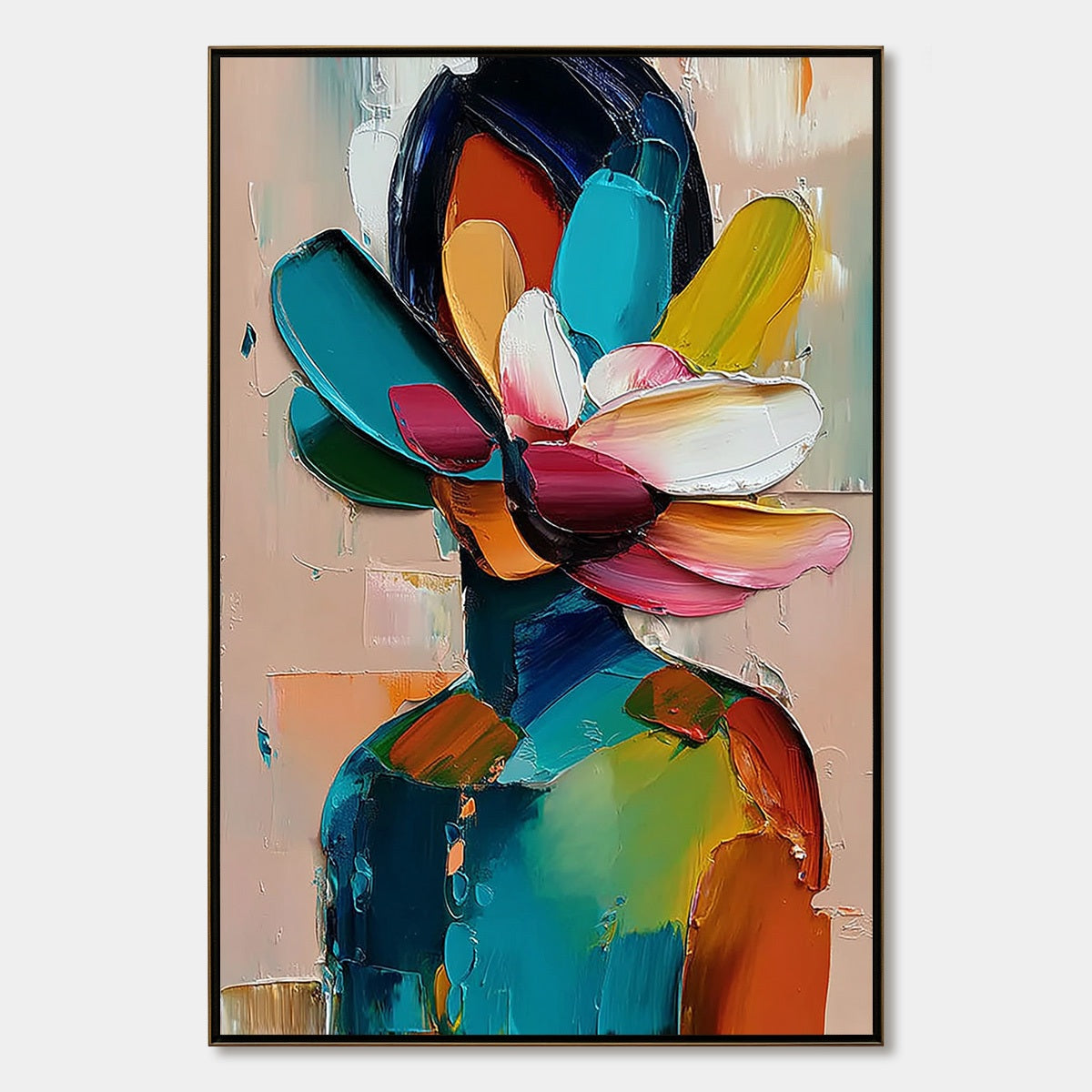 PETALED PERSONA: Colorful Abstract Floral Portrait Impasto Painting