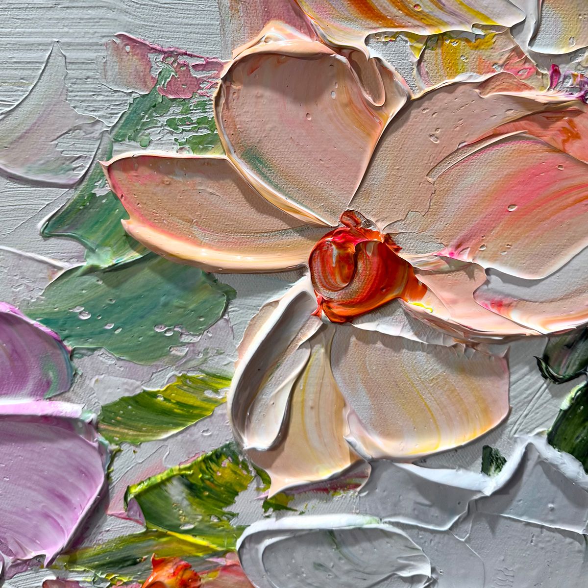 PETAL RAIN: Textured Impasto Floral Painting