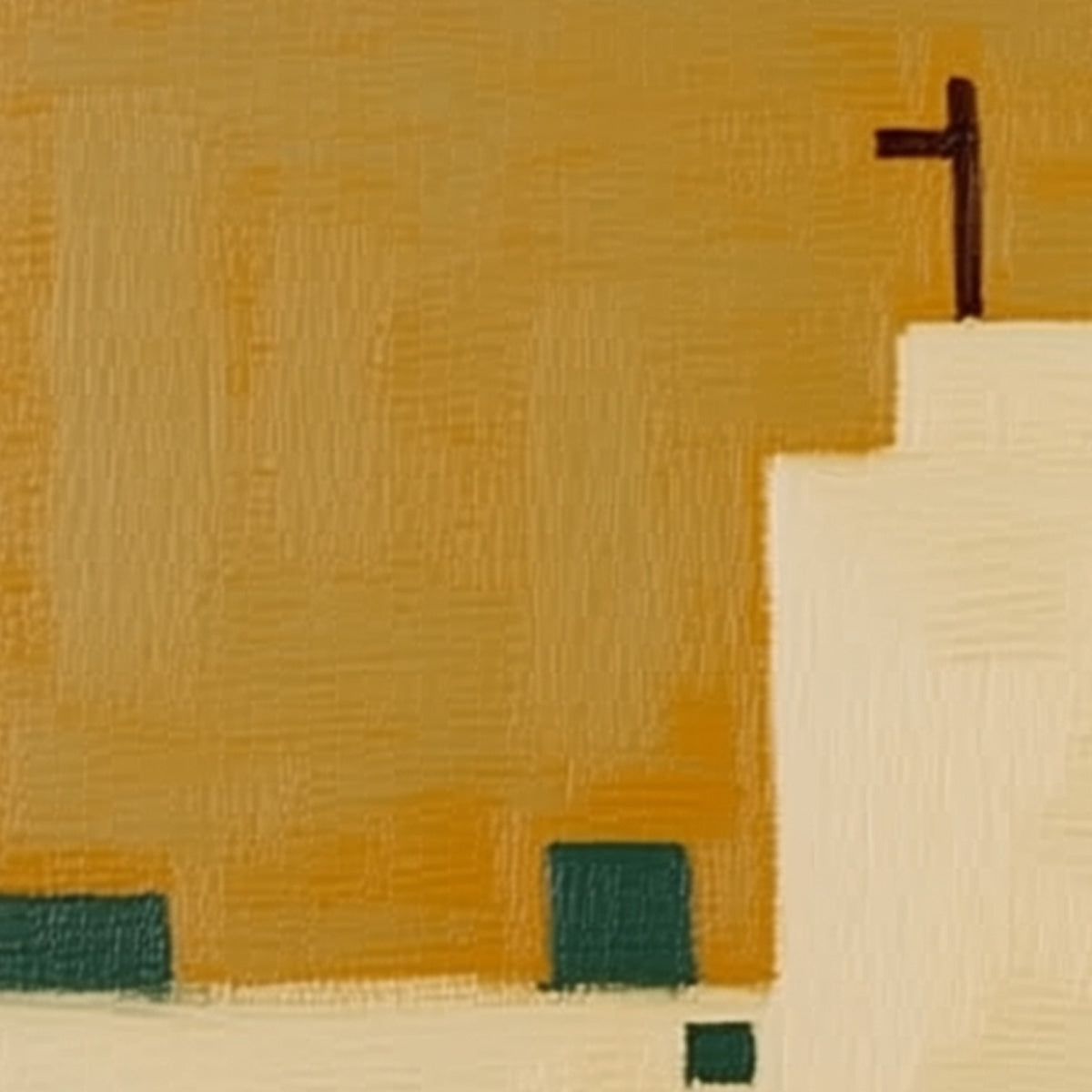 PILGRIM'S PATH: Minimalist Figurative Painting of a Spanish Village Scene