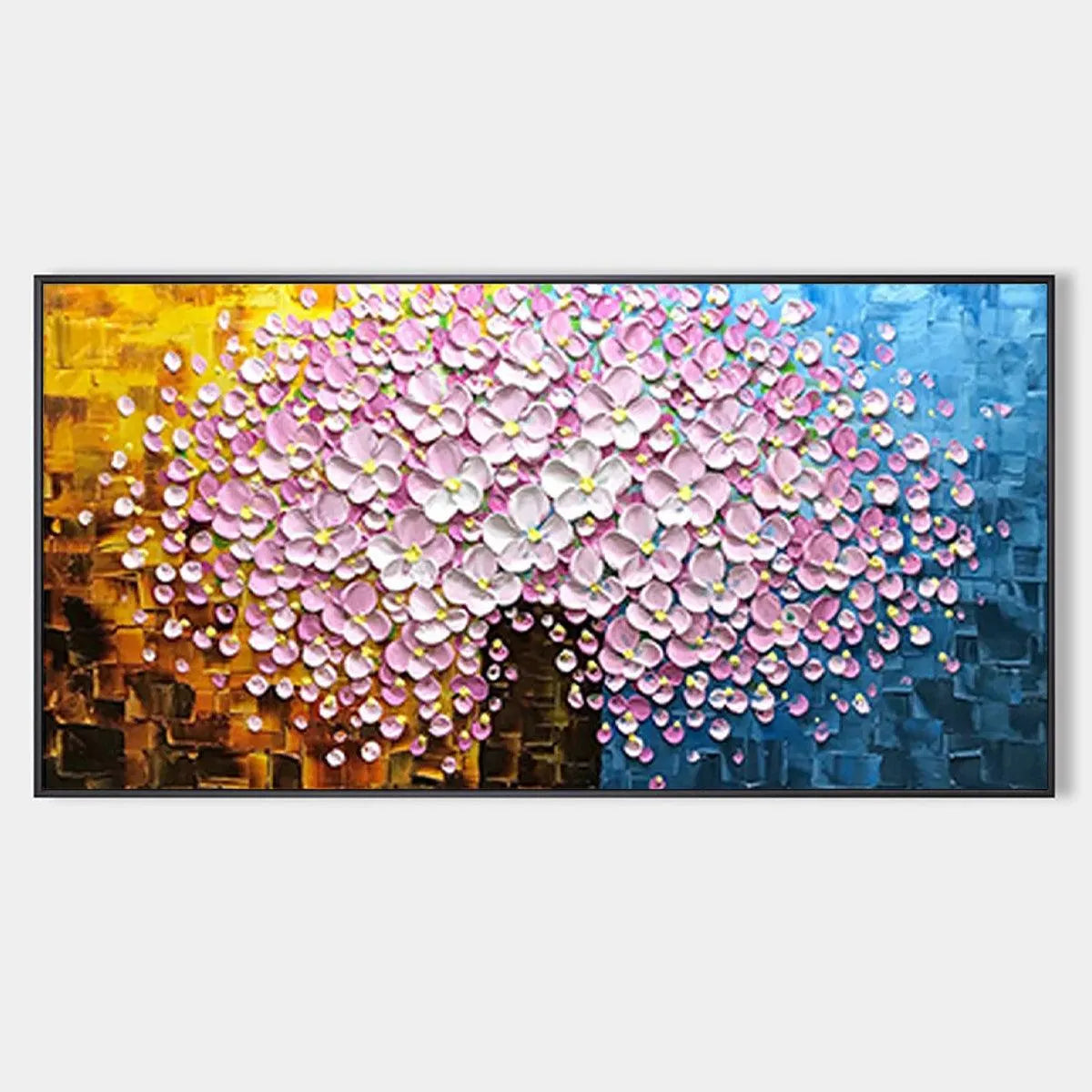 Textured Floral Impasto Painting in Pink and White

