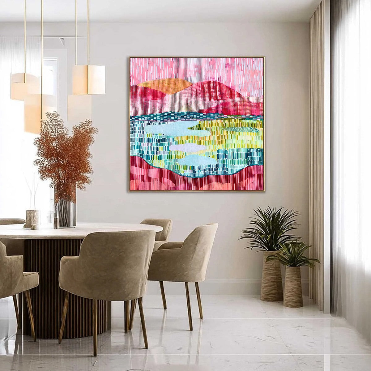 PIXELATED DAWN: Colorful Textured Abstract Landscape Wall Art