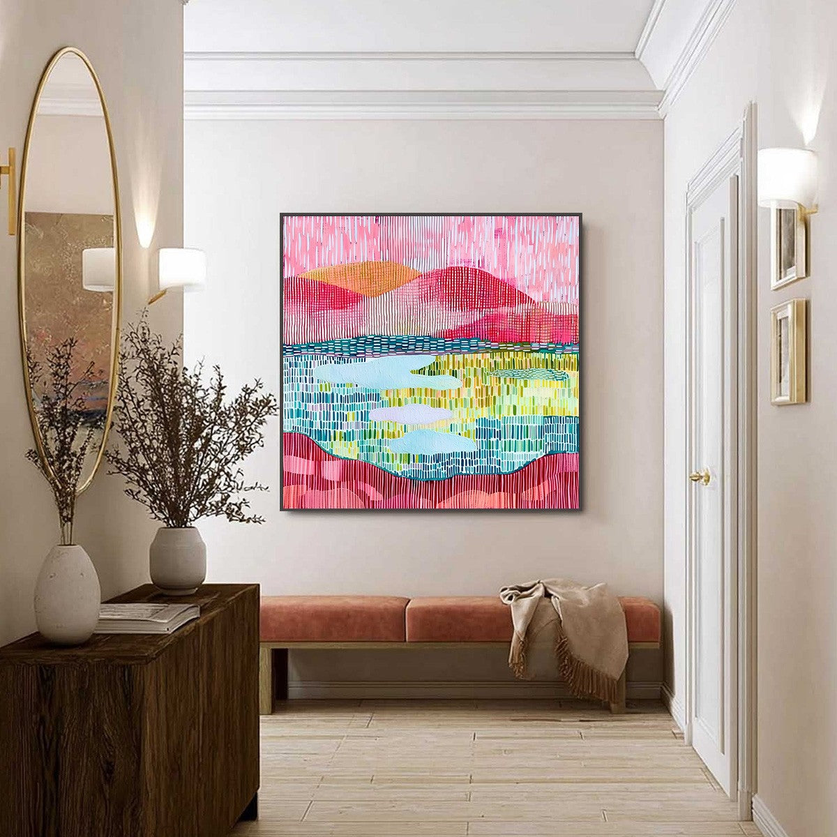 PIXELATED DAWN: Colorful Textured Abstract Landscape Wall Art