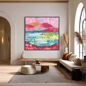 PIXELATED DAWN: Colorful Textured Abstract Landscape Wall Art