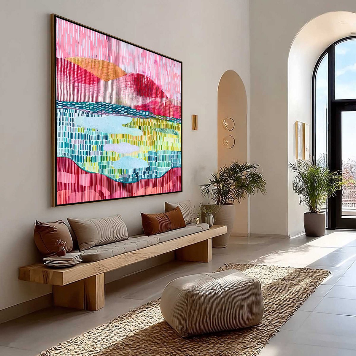 PIXELATED DAWN: Colorful Textured Abstract Landscape Wall Art