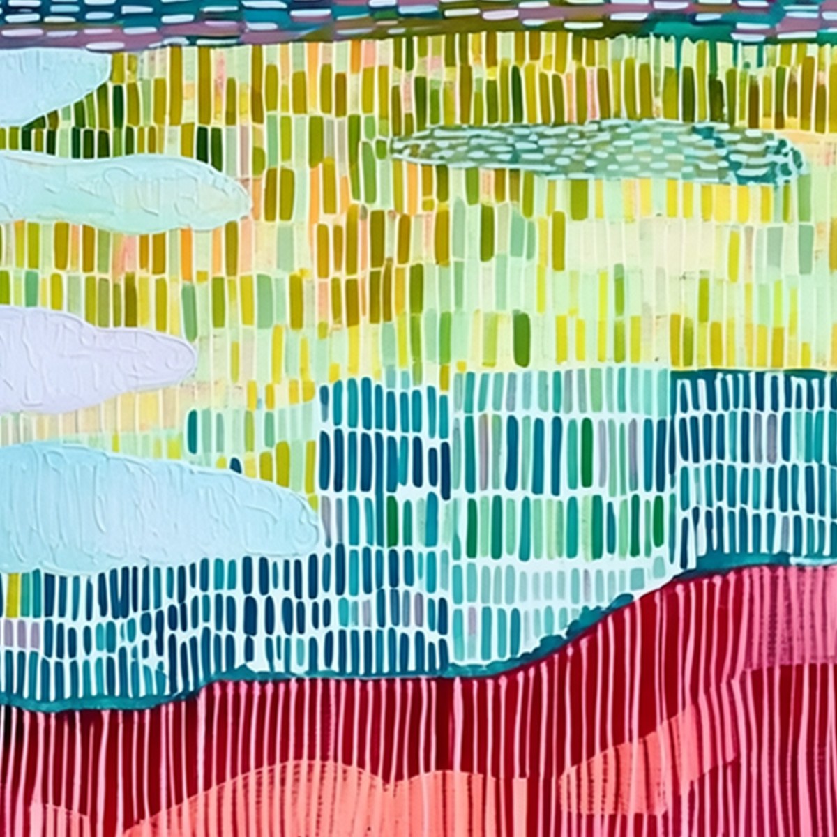 PIXELATED DAWN: Colorful Textured Abstract Landscape Wall Art