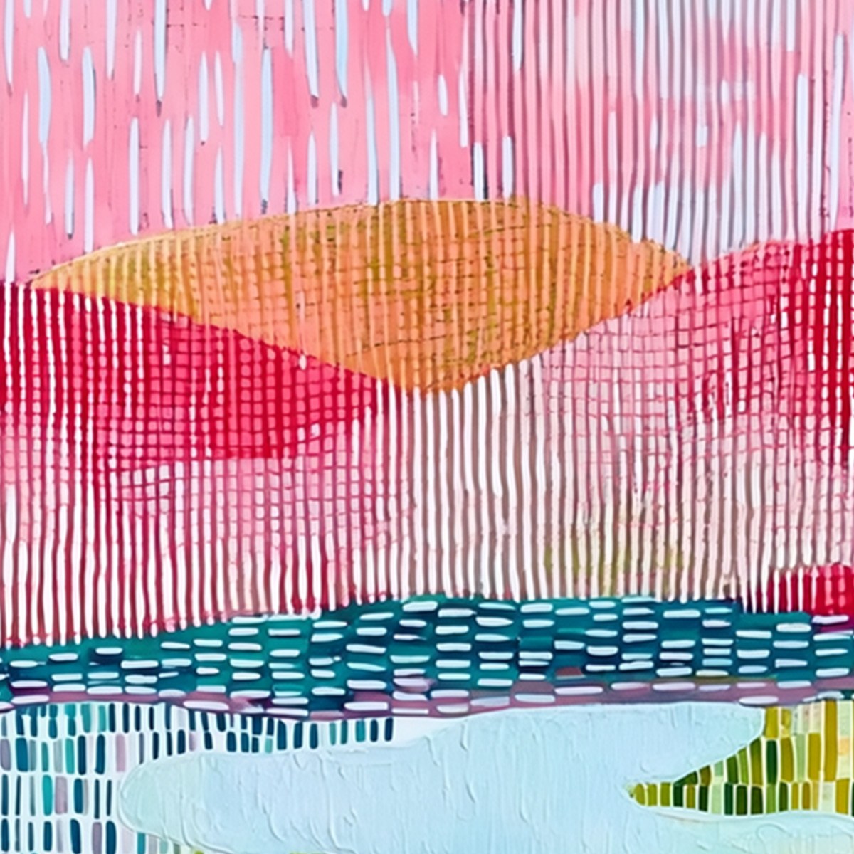 PIXELATED DAWN: Colorful Textured Abstract Landscape Wall Art