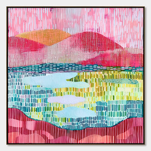 PIXELATED DAWN: Colorful Textured Abstract Landscape Wall Art