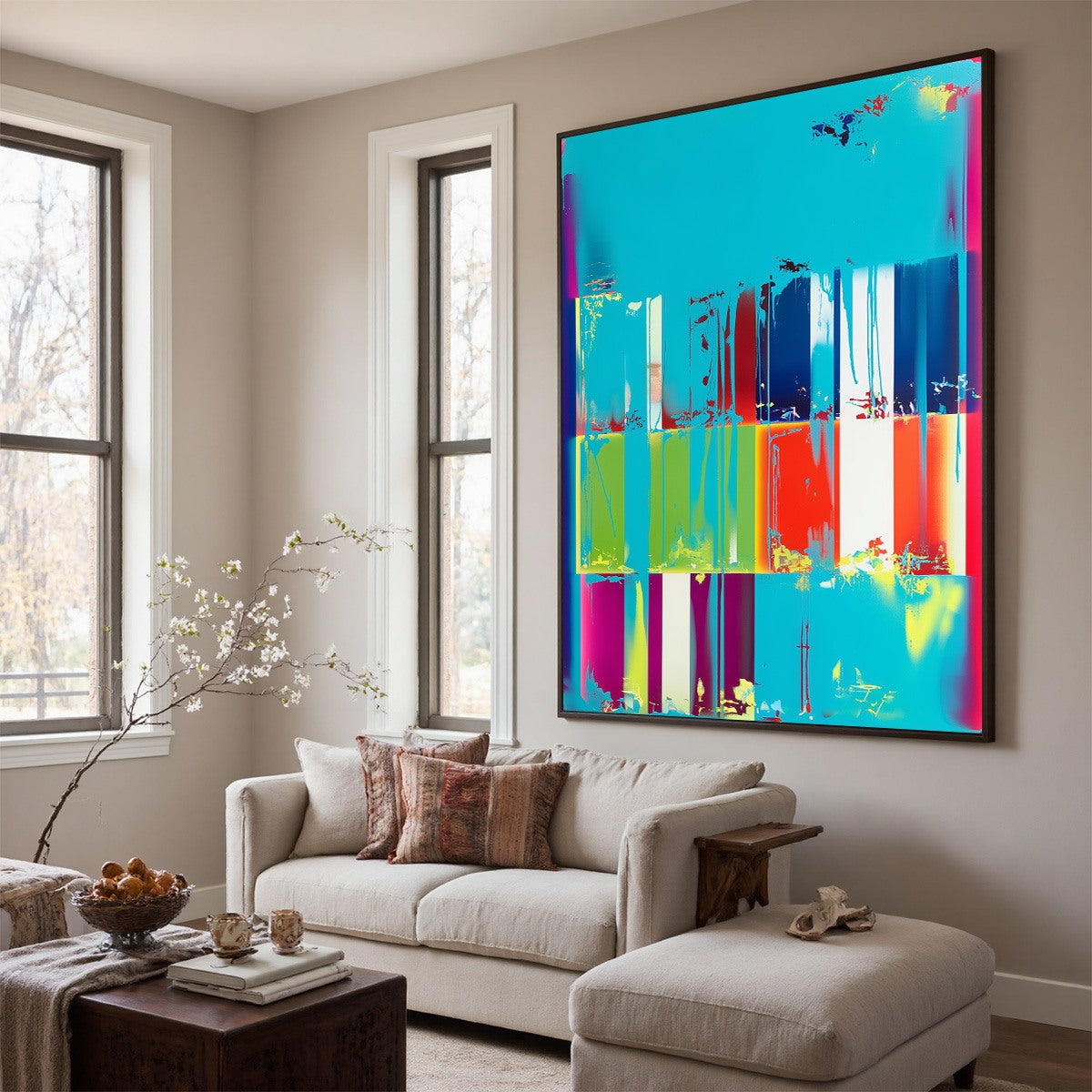 PIXELATED PARADISE Vibrant Abstract Glitch Art Oil Painting