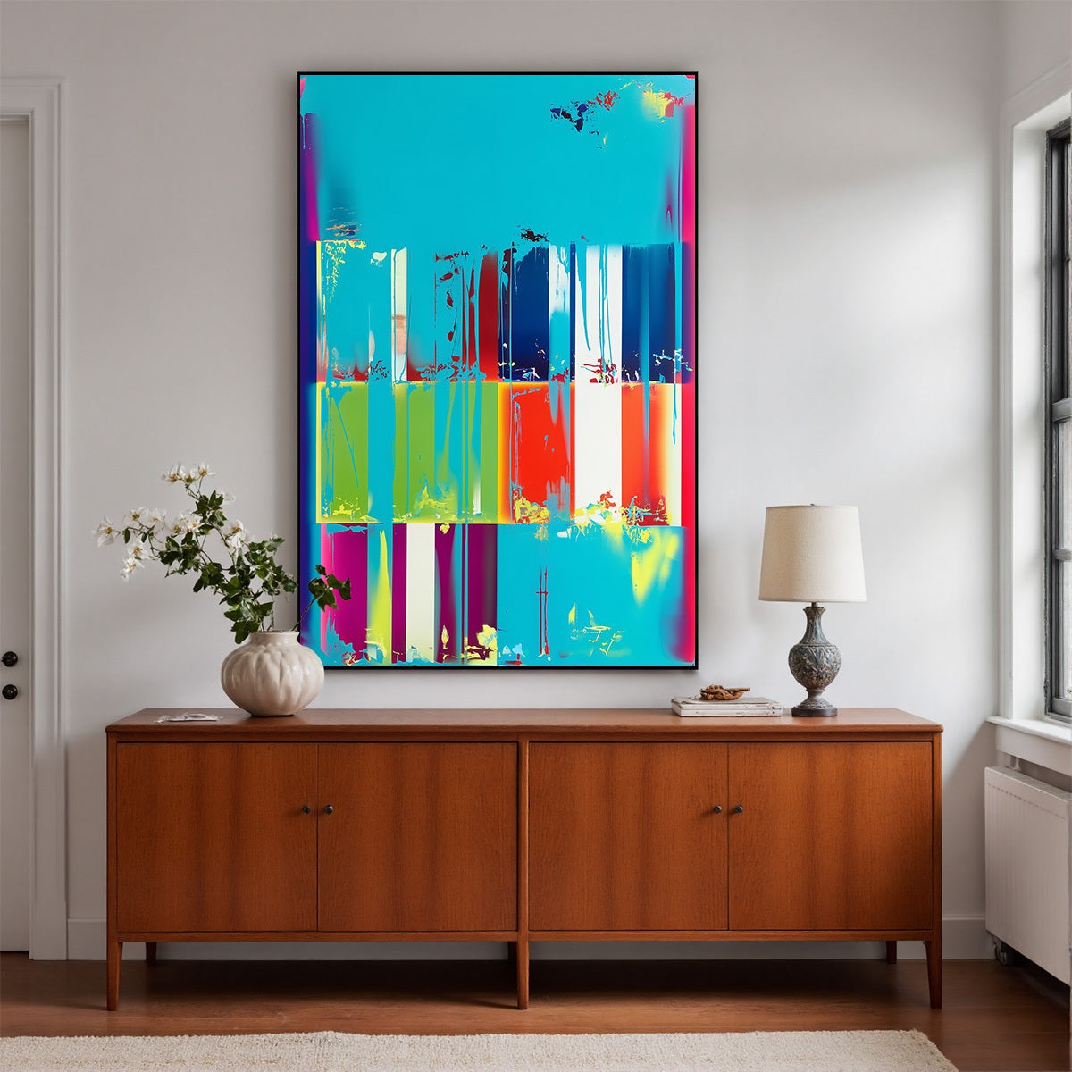 PIXELATED PARADISE: Vibrant Abstract Glitch Art Oil Painting