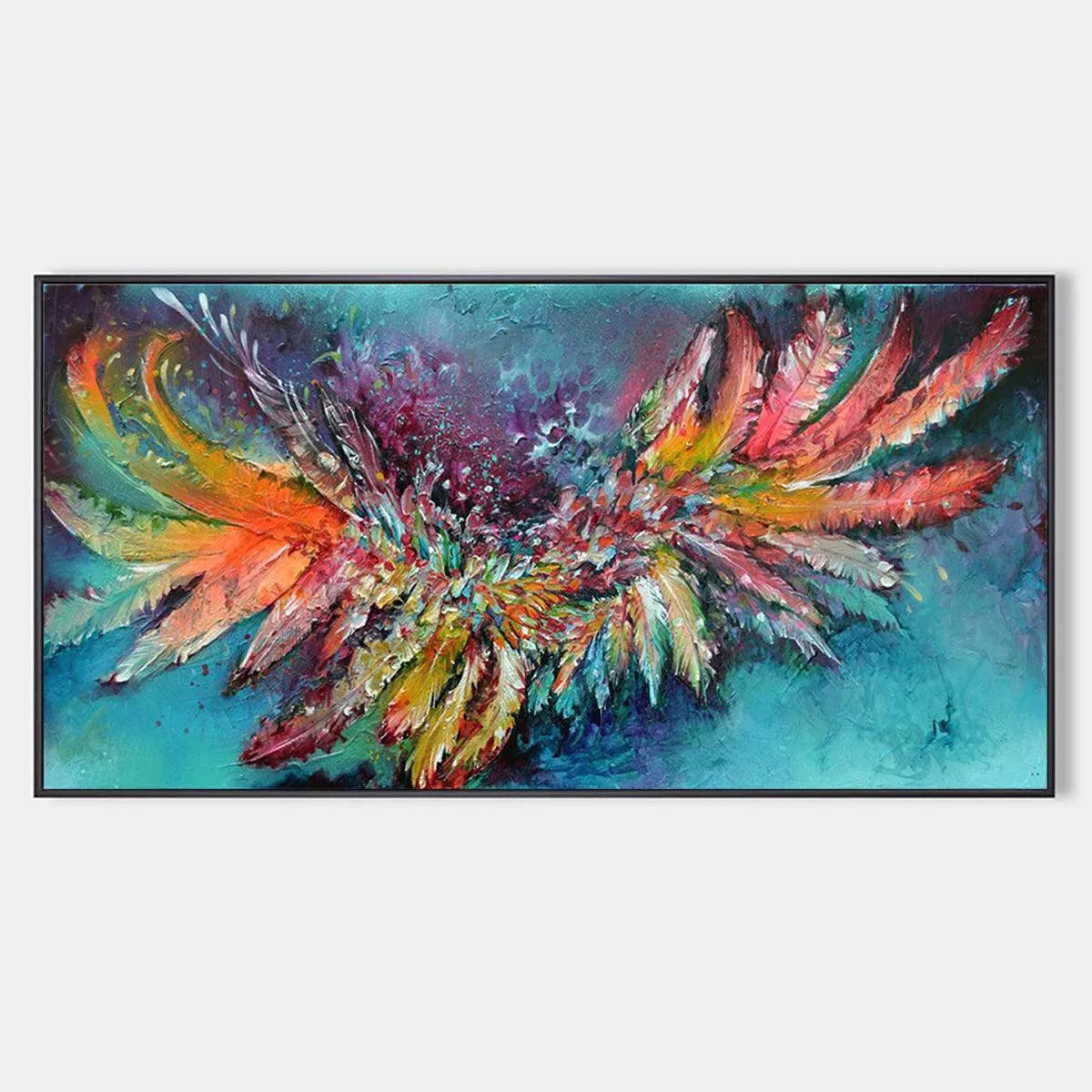 Vibrant Abstract Feather Oil Painting