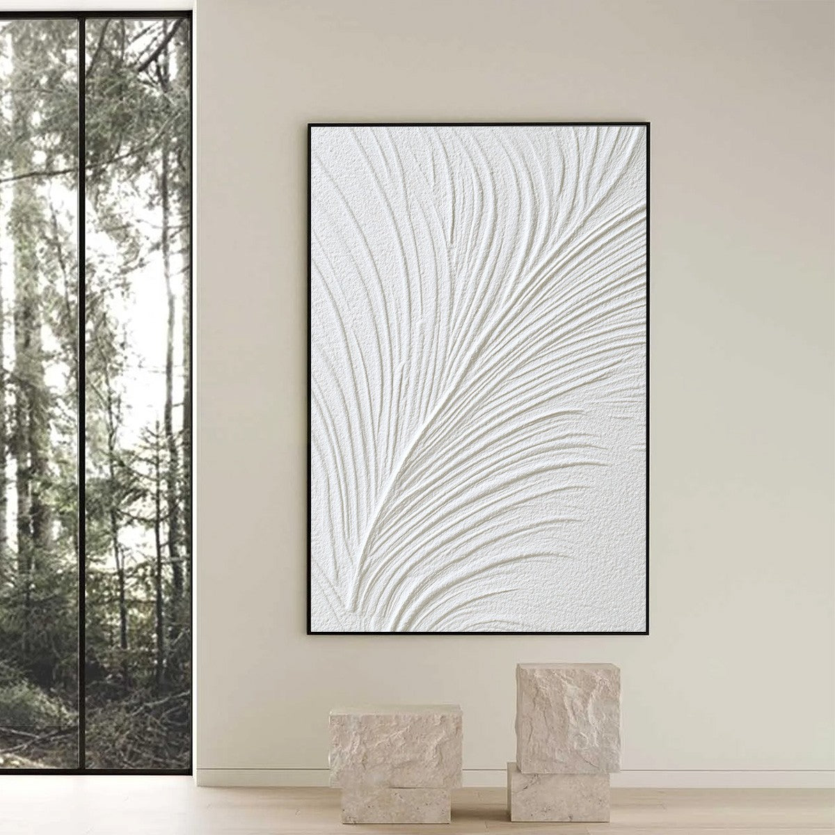 PLUME: Textured Minimalist Wabi Sabi Feather Painting