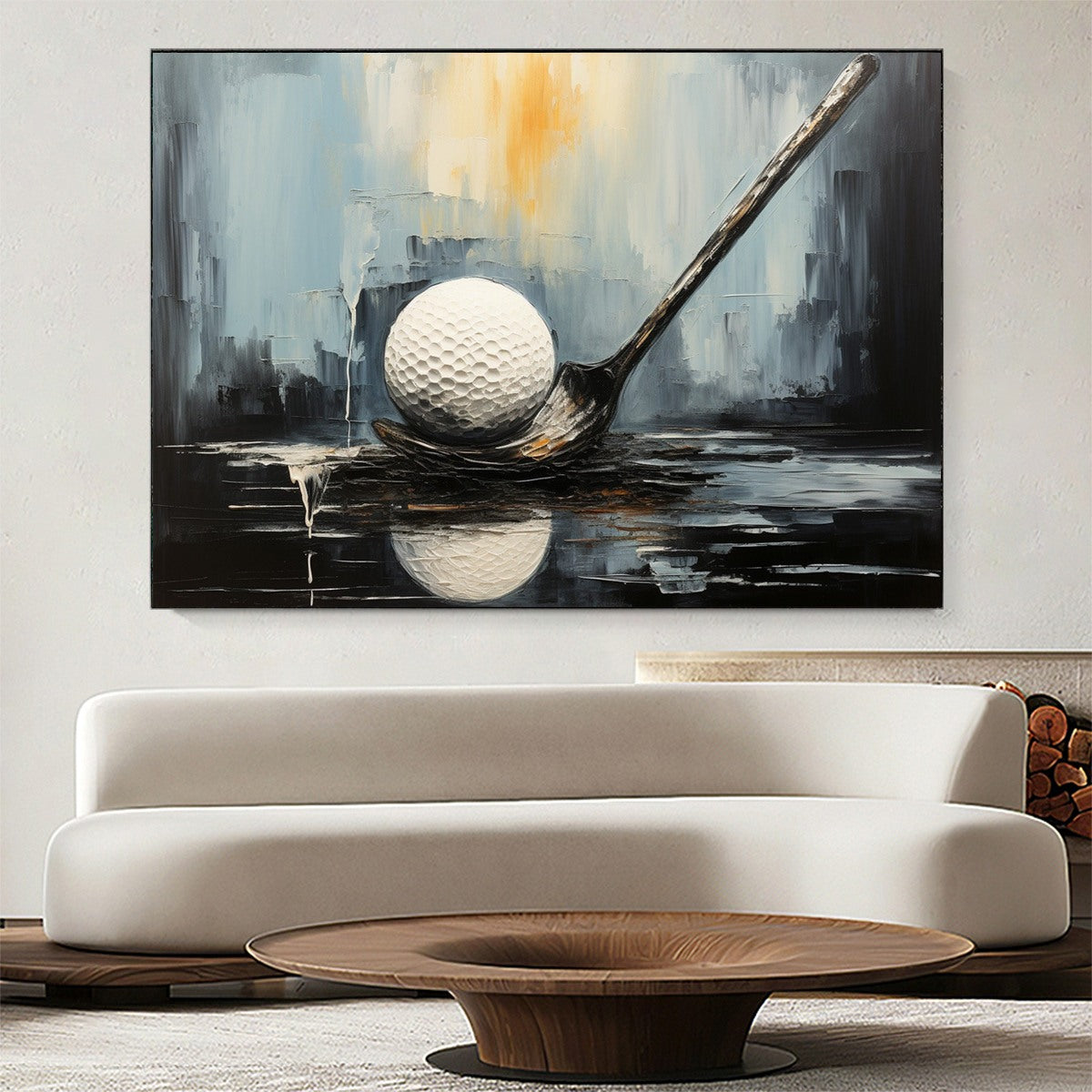 Poised: Original Minimalist Golf Oil Painting - Textured Sports Still Life Wall Art