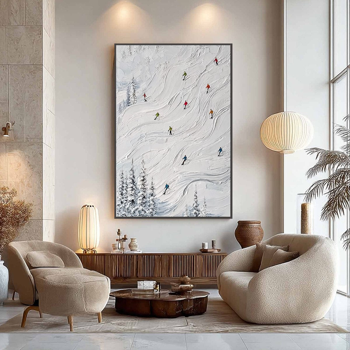 POWDER DAY: Textured Impasto Ski Slope Wall Art