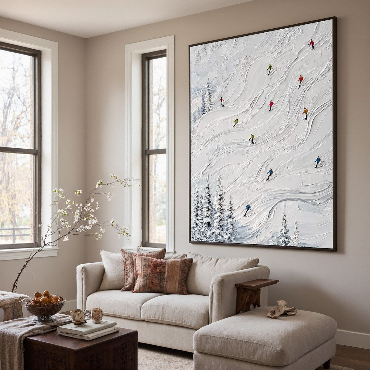 POWDER DAY: Textured Impasto Ski Slope Wall Art