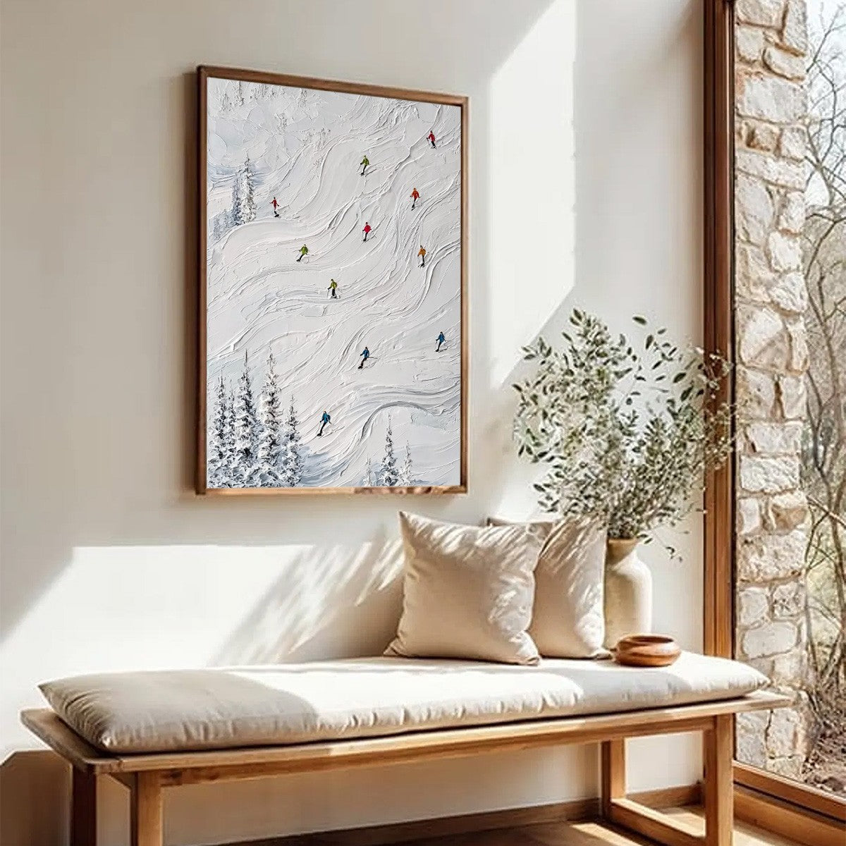 POWDER DAY: Textured Impasto Ski Slope Wall Art