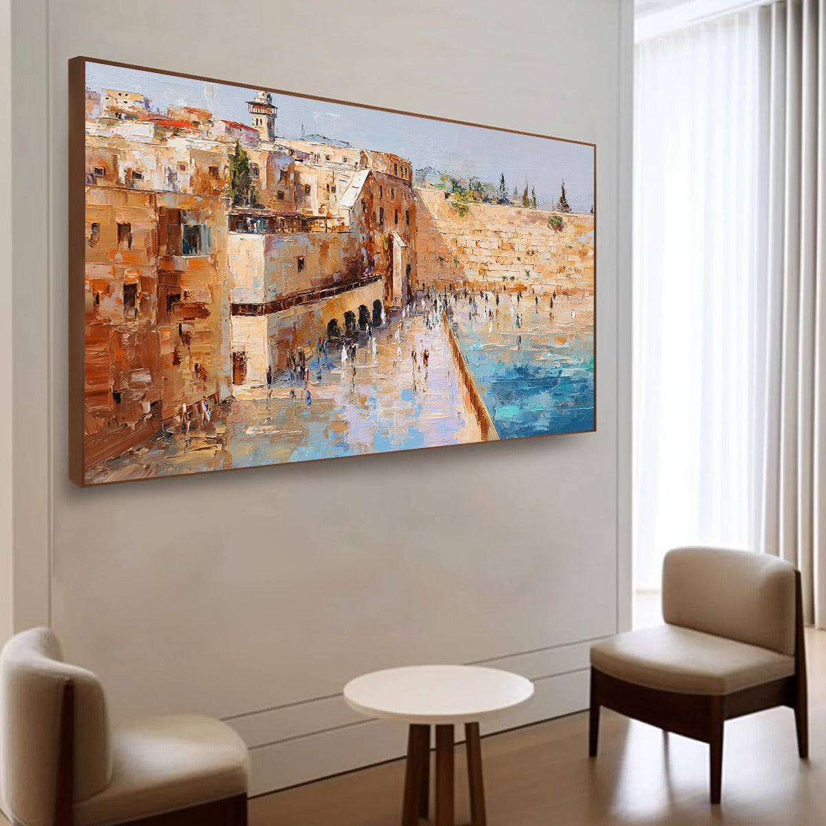 PRAYERS IN OCHRE: Textured Palette Knife Jerusalem Cityscape Painting