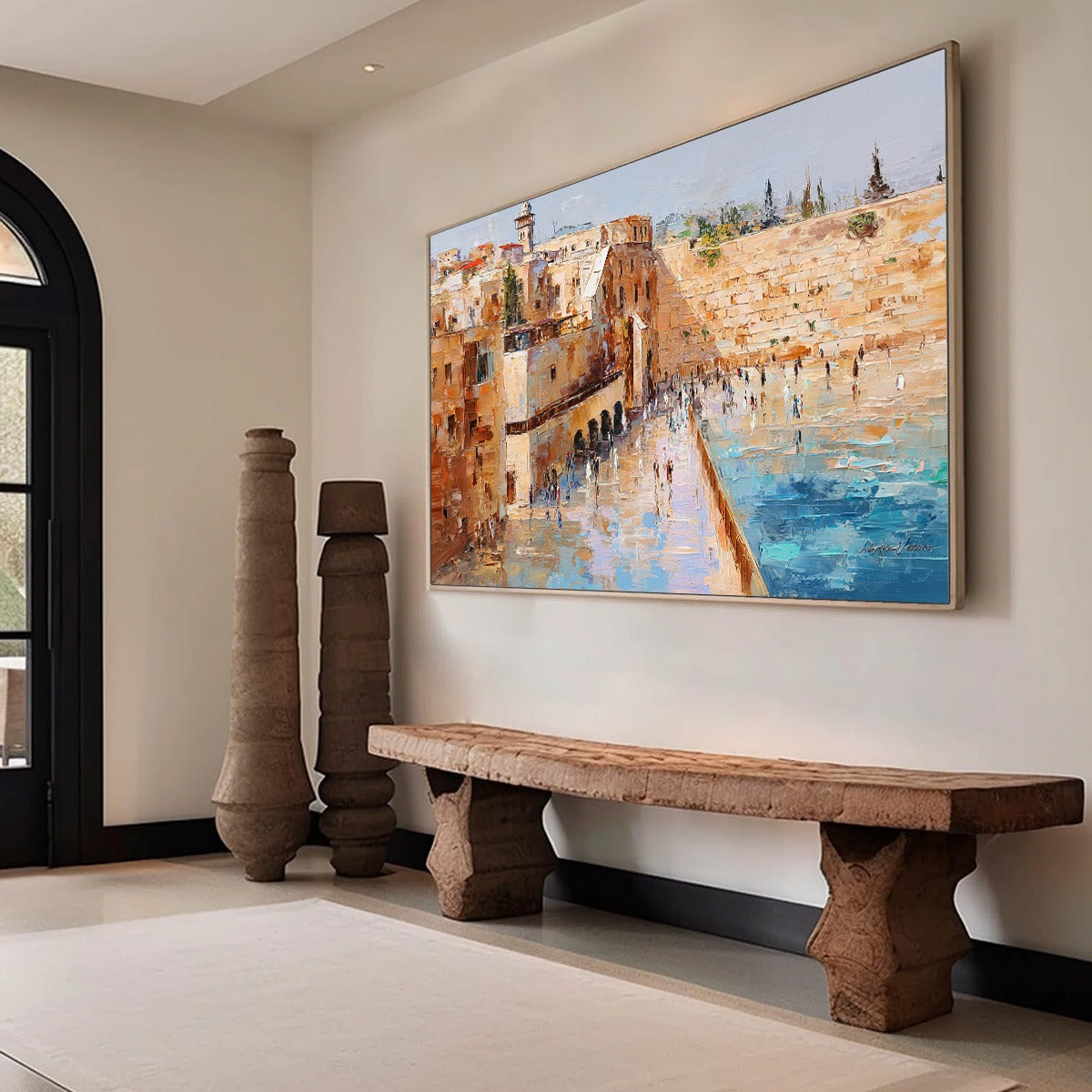 PRAYERS IN OCHRE: Textured Palette Knife Jerusalem Cityscape Painting