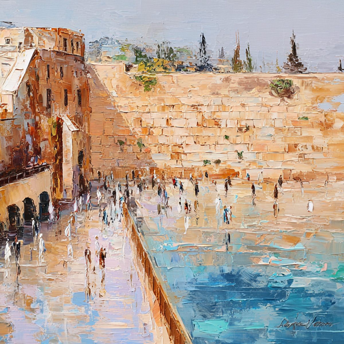 PRAYERS IN OCHRE: Textured Palette Knife Jerusalem Cityscape Painting