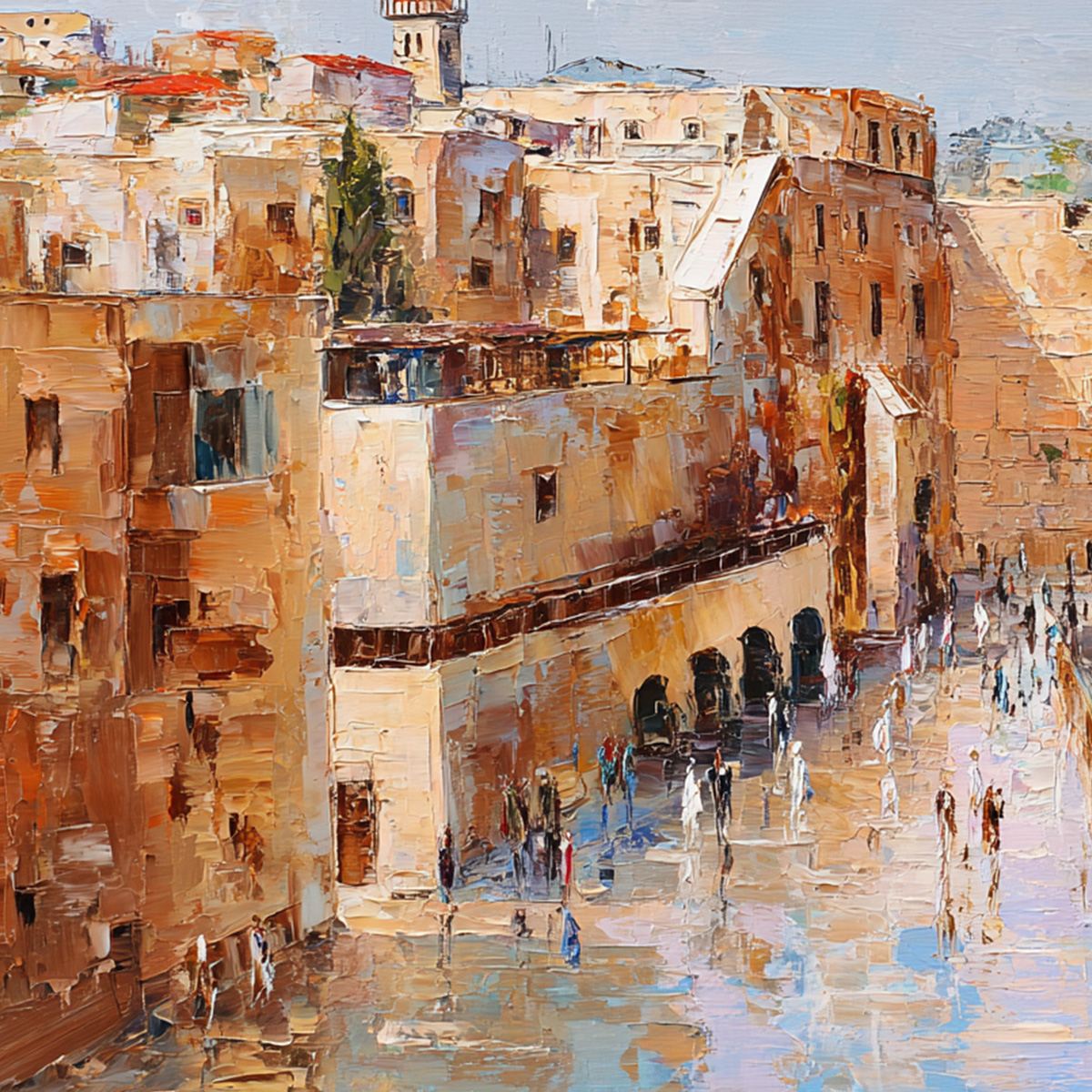 PRAYERS IN OCHRE: Textured Palette Knife Jerusalem Cityscape Painting