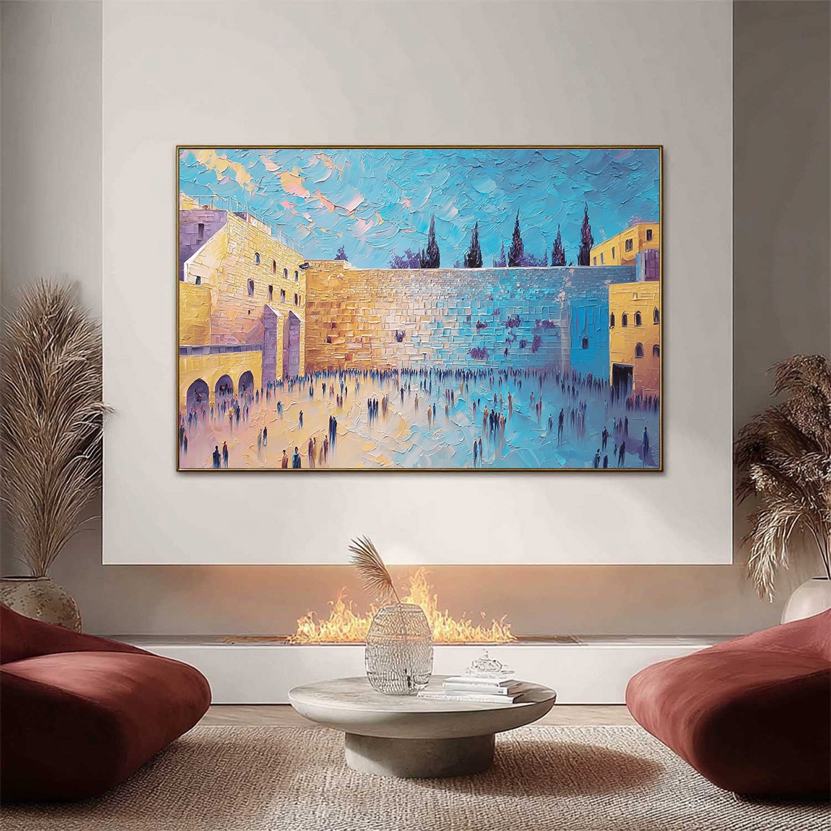 Prayer's Echo: Textured Jerusalem Western Wall Oil Painting