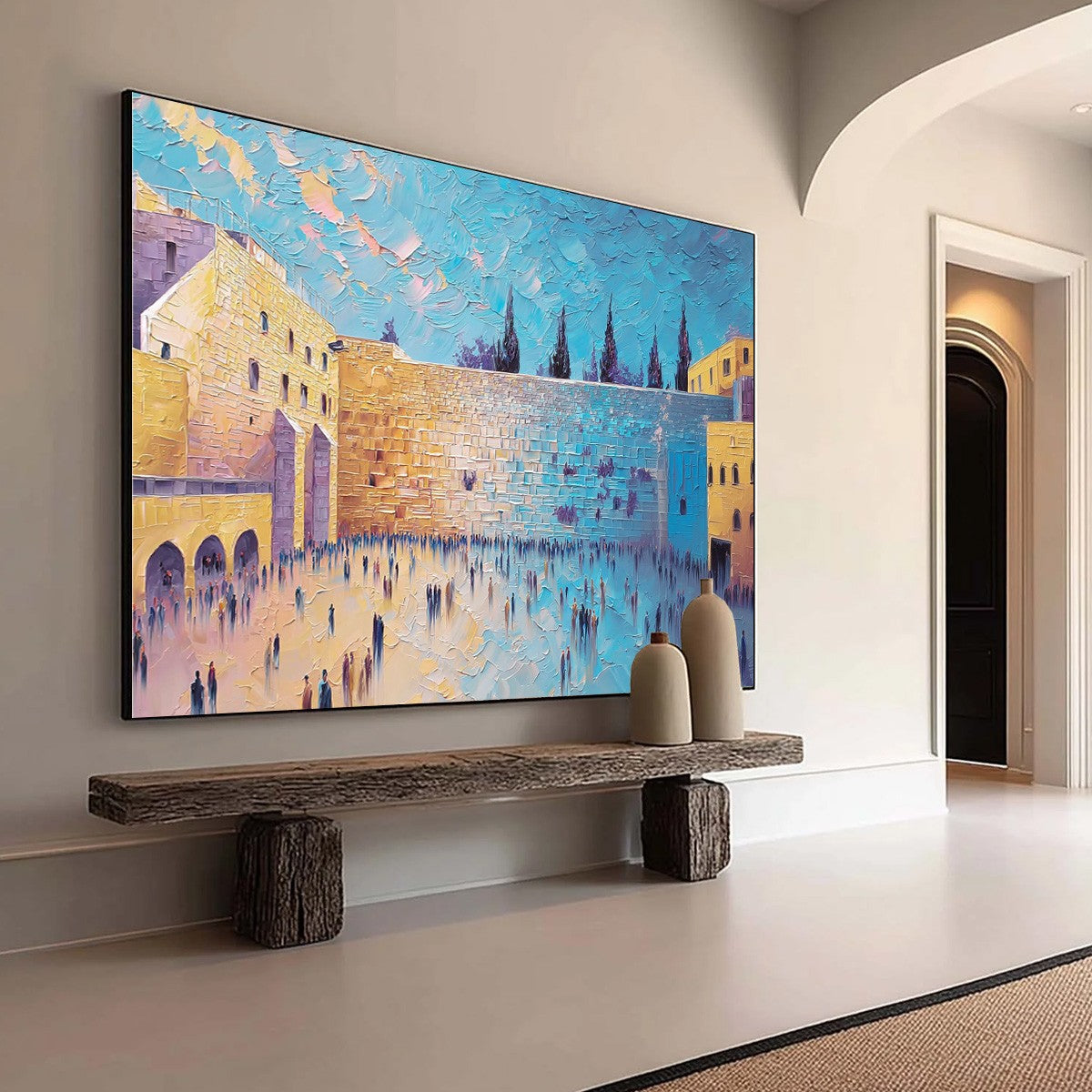 PRAYER'S ECHO: Heavily Textured Impasto Painting of Jerusalem's Western Wall