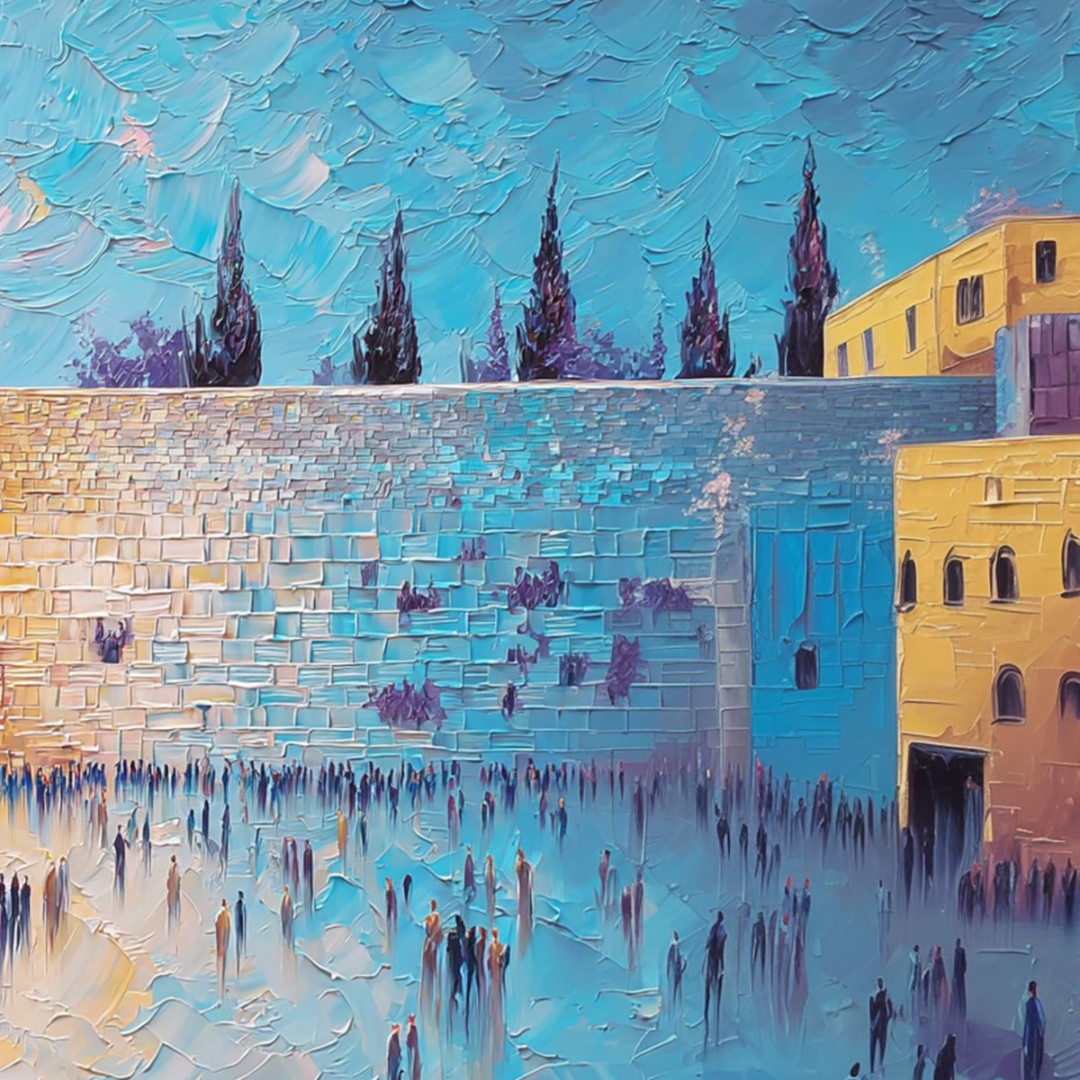 PRAYER'S ECHO: Heavily Textured Impasto Painting of Jerusalem's Western Wall