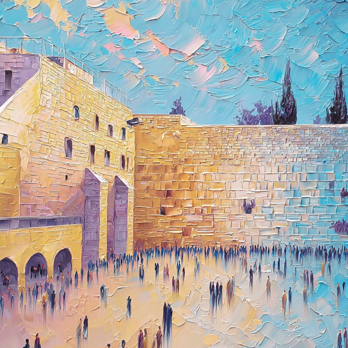 PRAYER'S ECHO: Heavily Textured Impasto Painting of Jerusalem's Western Wall