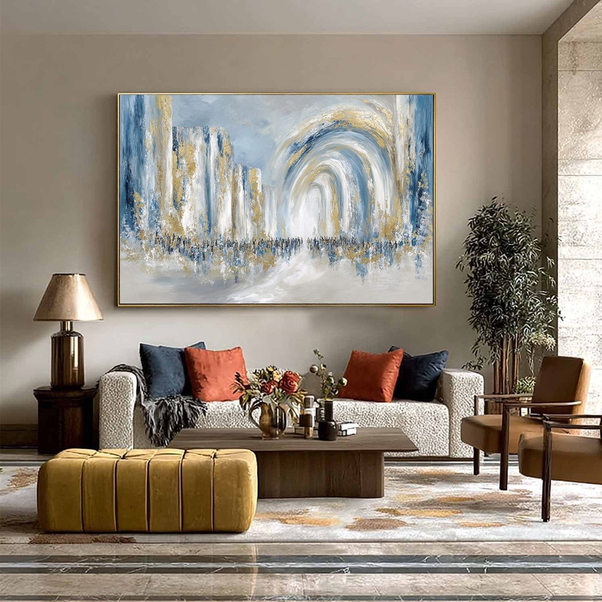 PROCESSION: Textured Abstract Painting of a Golden Journey