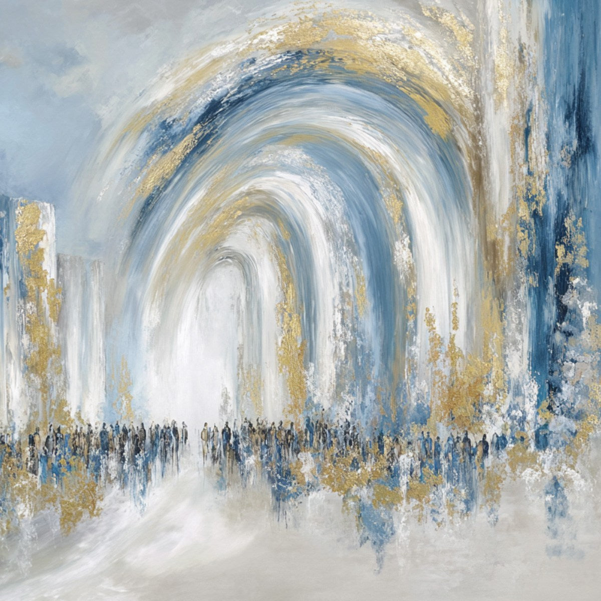 PROCESSION: Textured Abstract Painting of a Golden Journey