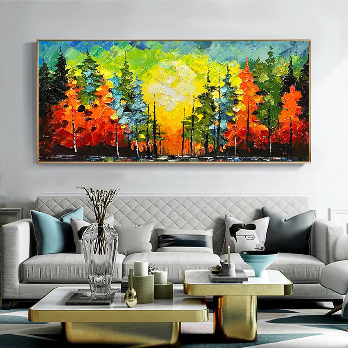 Autumn Symphony: Panoramic Impasto Forest Painting