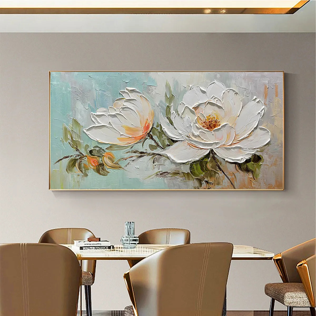PEONY HARMONY: Impasto Peony Painting in Soft White and Peach