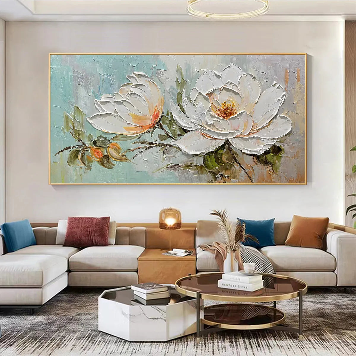 PEONY HARMONY: Impasto Peony Painting in Soft White and Peach