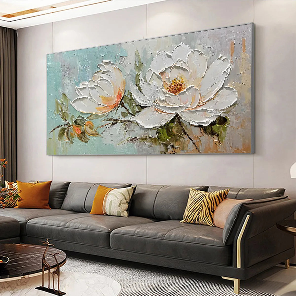 PEONY HARMONY: Impasto Peony Painting in Soft White and Peach
