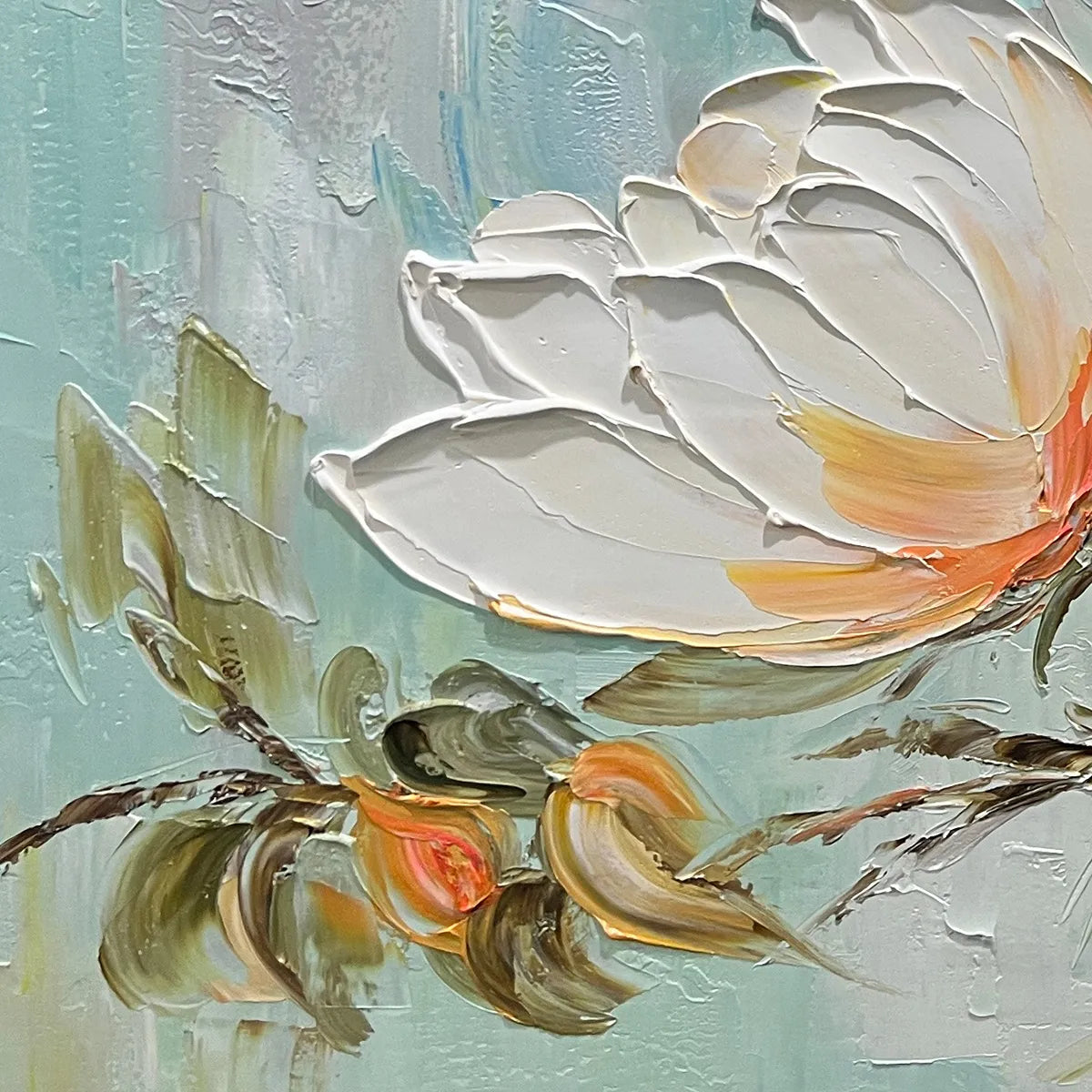 PEONY HARMONY: Impasto Peony Painting in Soft White and Peach