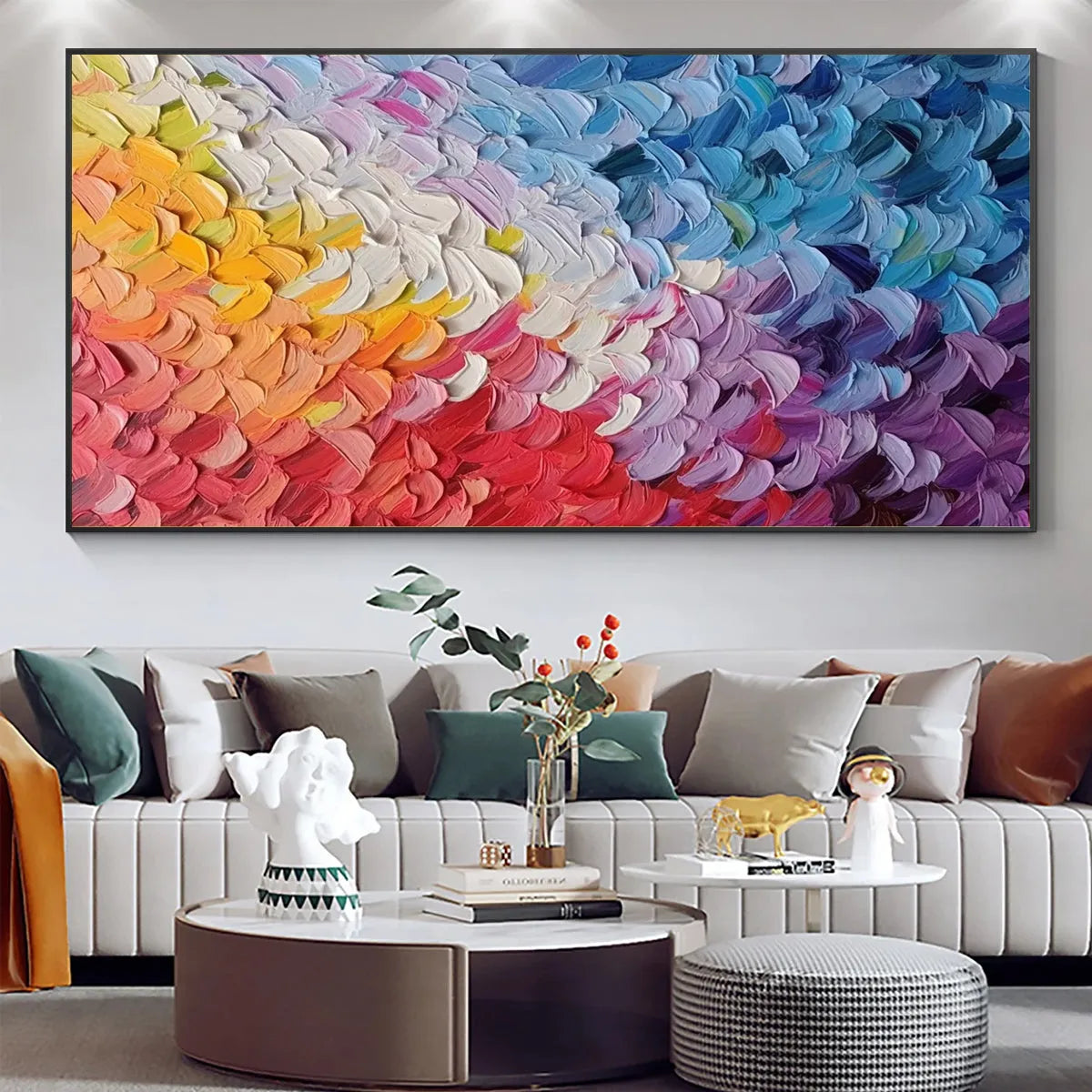 Pastel Dreamscape: Abstract Textured Impasto Oil Painting Canvas Art