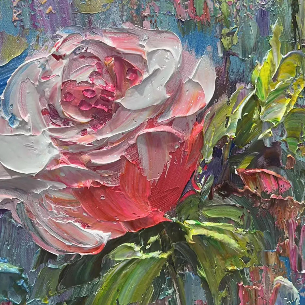 Pastel Rose Garden: Original Oil Impasto Floral Rose Painting on