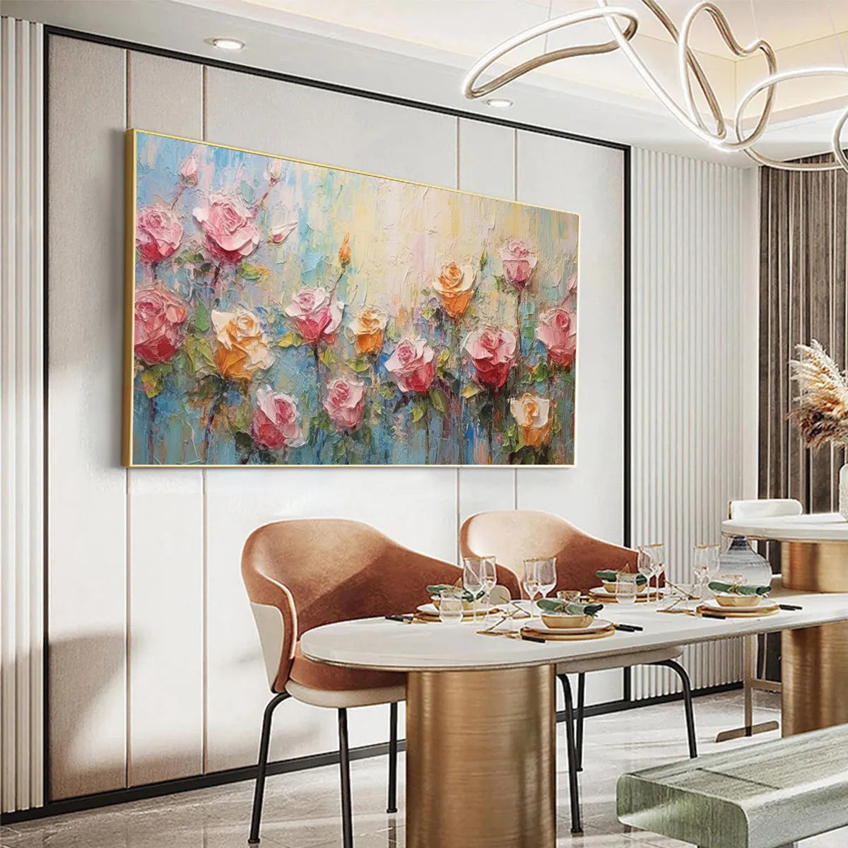 PASTEL ROSE GARDEN: Original Impasto Floral Oil Painting