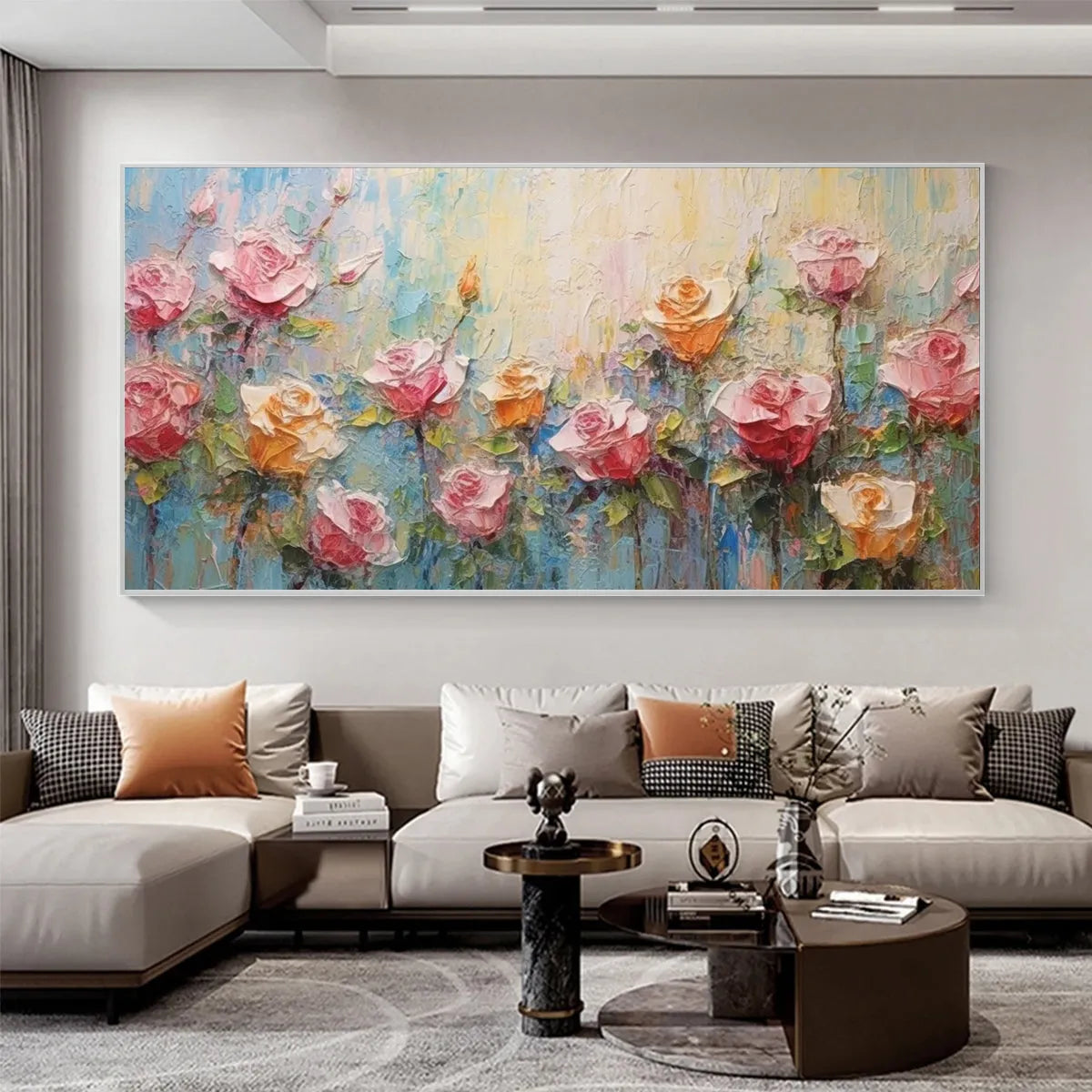Pastel Rose Garden: Original Oil Impasto Floral Rose Painting on Canvas