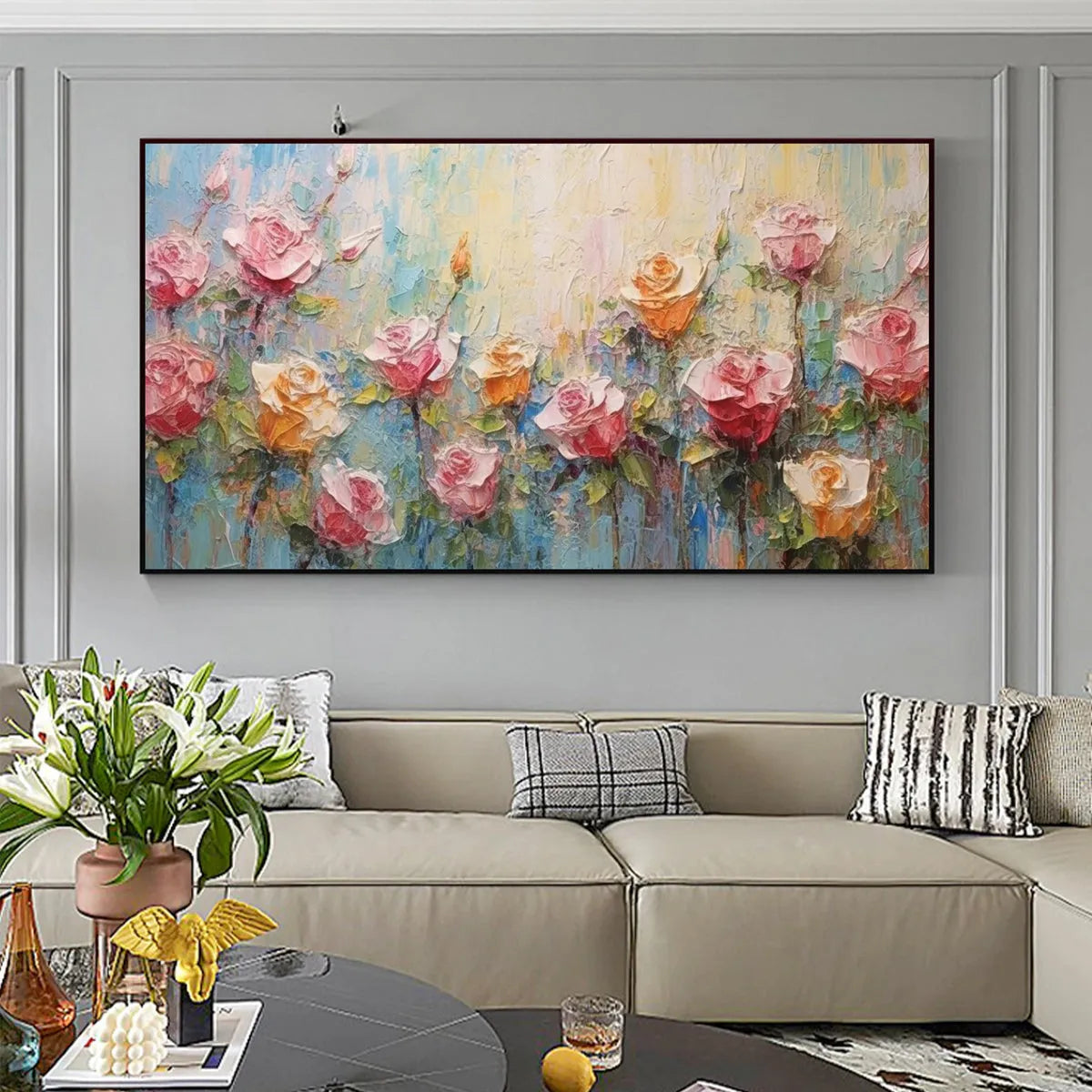 PASTEL ROSE GARDEN: Original Impasto Floral Oil Painting