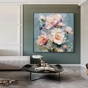 Pastel Peonies: Textured Peony Painting | Impasto Floral Wall Art | Square Canvas | Romantic Decor