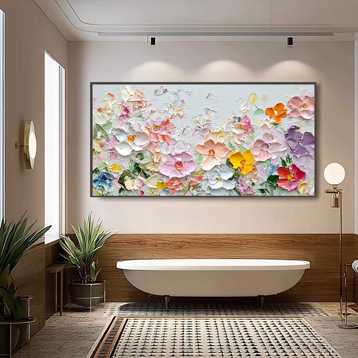 Petal Rain impasto floral oil painting – colorful textured wall art