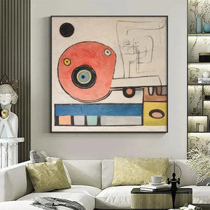 Playful Truck abstract painting by Willow Davies: Red truck form, geometric shapes, modern framed art