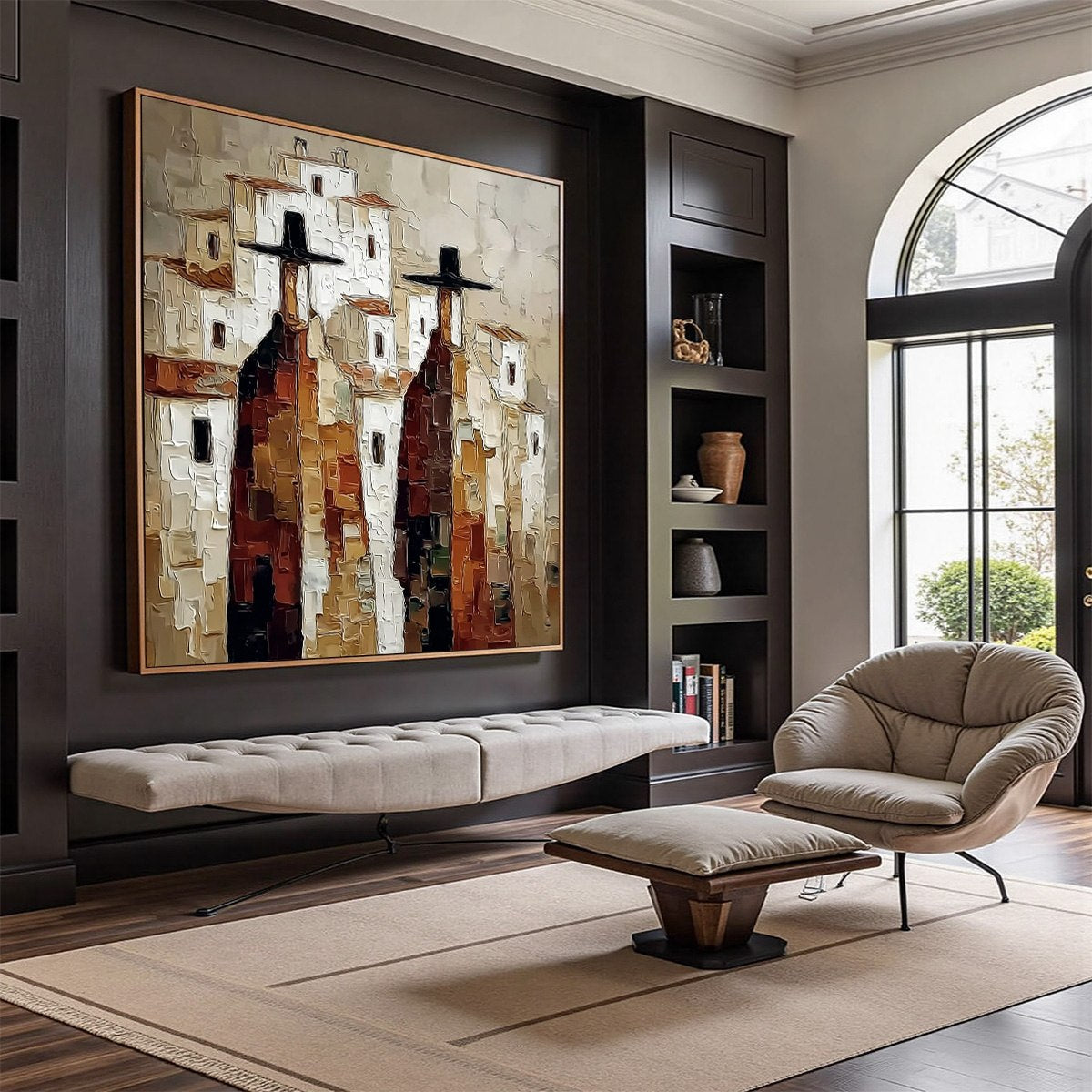 Pueblo Vigilantes Textured Abstract Cityscape Oil Painting